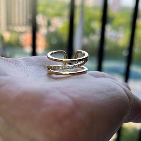 The Triple Bling Ring adjustable in 14k gold over 925 with cubic zirconia - Picture 3 of 7